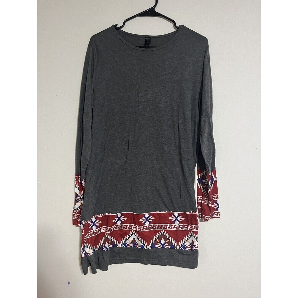 Emery Rose Plus Gray Red Aztec Print Tunic Dress, Size 2XL Long Sleeve XXL Fall
